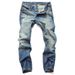 Men's Clothing Ripped Nostalgic Jeans Light Blue Casual All Match Straight Slim Button_viptrois.com