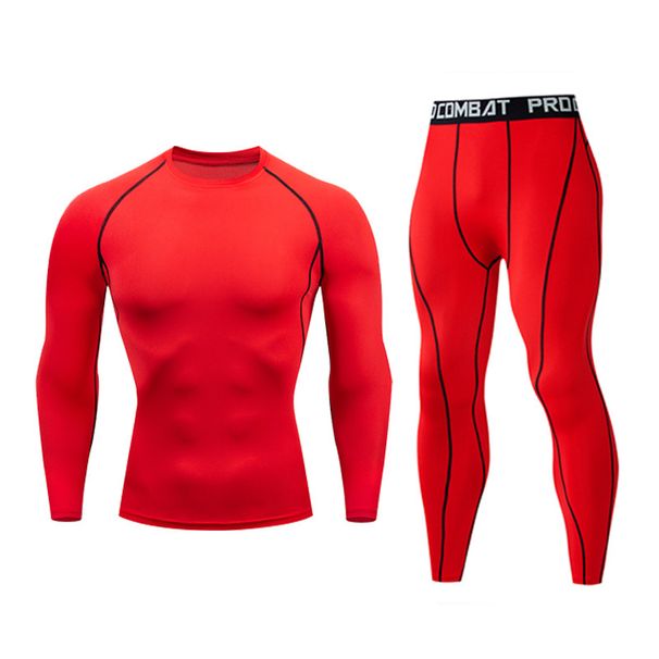 Man's clothing Quick-drying fitness suit men's yoga training running clothes elastic color sports round neck tight long sleeve pants_viptrois.com