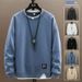 Men's Heavyweight Long-Sleeve Crewneck T-Shirt – Japanese-Inspired Relaxed Fit, Solid Color Basic Top For Casual & Layering (Black/White/Grey/Blue)_viptrois.com