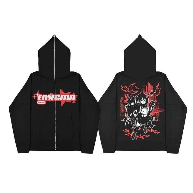 Y2k Women's Gothic Punk Harajuku Autumn Long Sleeve Zipper ENXGMA Printed Hoodie Street_viptrois.com
