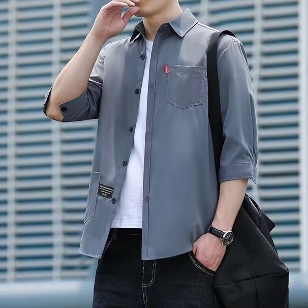 Men's Long Sleeved Shirt, Spring And Autumn Style Business Casual Shirt, Workwear, Seven Quarter Sleeved Jacket, Men's Versatile_viptrois.com