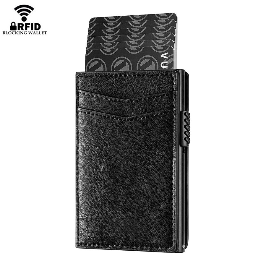 Men's Wallet Card Cases Automatic Card Holder RFID Side Push Anti Theft Microfiber Metal Card Holder Large Capacity Men's Coin Purse_viptrois.com