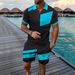 Men's Clothing Summer Digital Printing Leisure Sports Lapel Short Sleeve Zipper Shorts Set_viptrois.com