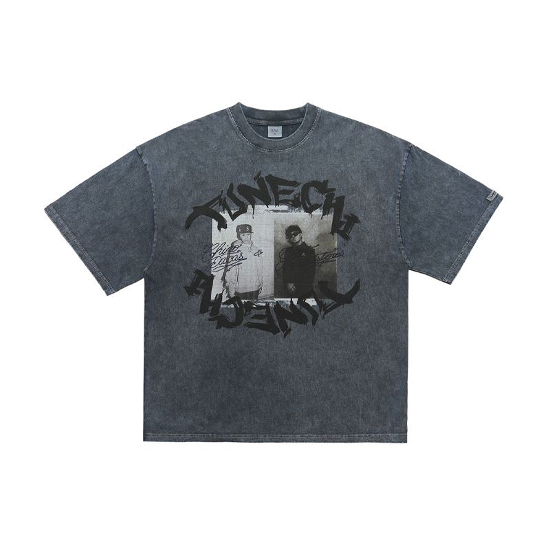 American Street Style 250G Washed Vintage Printed Short Sleeve T-Shirt Unisex Pure Cotton Loose Fit_viptrois.com