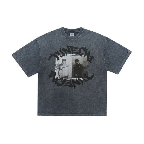 American Street Style 250G Washed Vintage Printed Short Sleeve T-Shirt Unisex Pure Cotton Loose Fit_viptrois.com