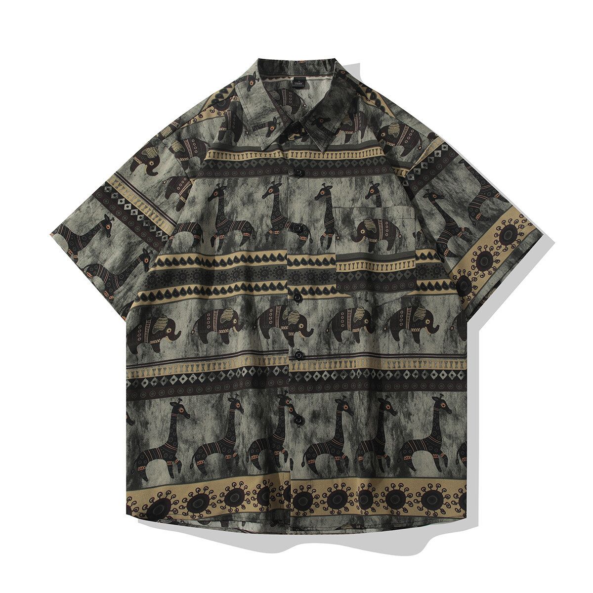 Men's Clothing Casual Printed Short Sleeved Shirt Beach Style Ice Silk Drape Loose Shirt_viptrois.com