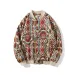 Men's Slim Fit Geometric Vintage Cotton Bomber Jacket - Beige, 2024 Fall Winter Casual Weaving Button Coat Tops_viptrois.com