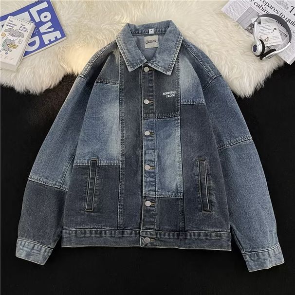 Denim Jacket Men's American High Street Loose Long-sleeved Top Boys Ruffian Handsome Blue Jacket_viptrois.com