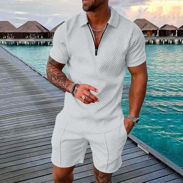 Men's Knit Polo & Shorts Set - Zipper Lapel Casual Short Sleeve Outfit_viptrois.com