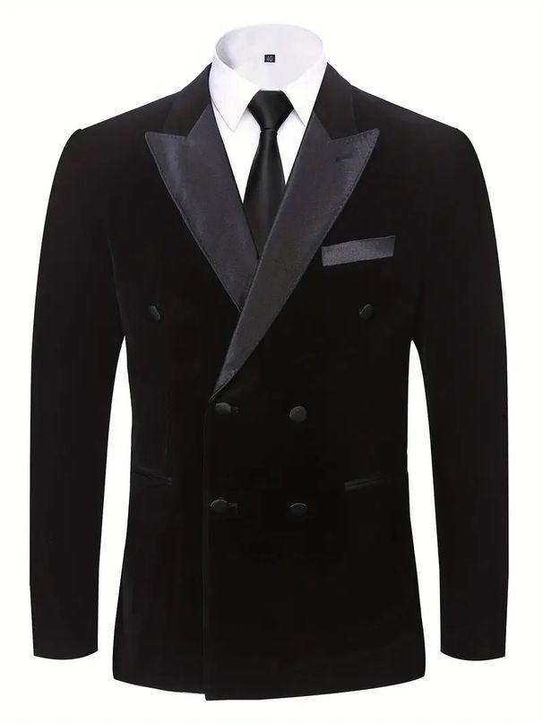 Men's Clothing Fashion Velvet Casual Men's Suit Jacket Wedding Banquet Groom Dress Double Breasted Suit_viptrois.com