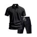 Men's Summer Short Sleeve Casual Suit Loose Fit American Style Linen Breathable Outdoor Work Shorts Black Gray Khaki_viptrois.com