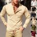 Men's Slim-Fit Henley Shirt - Long Sleeve Breathable Knit Top With Contrast Trim (Black/White/Navy/Khaki/Olive/Burgundy)_viptrois.com