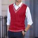 "Men's Cable-Knit V-Neck Vest – Prestige Wool Blend For Academic & Urban Layering (M-XXXL, 9 Colors)"_viptrois.com
