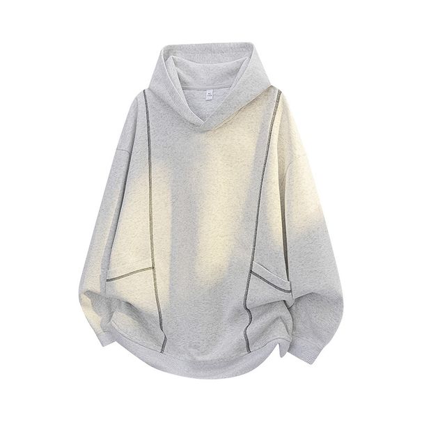 Men's Casual Hooded Sweatshirt With Patchwork Design - Cotton Blend Pullover For Autumn & Winter - Loose Fit Streetwear (Black, Grey White)_viptrois.com