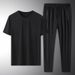 Men's Clothing Ice Silk Round Neck T-shirt Sports Air Conditioning Trousers Ice Silk Suit_viptrois.com
