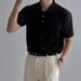 Men's Clothing Gray Twisted Short Sleeved Knitted POLO Shirt Summer Fitness Slim Stretch T Shirt Lapel Retro Top_viptrois.com