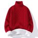 Red Sweater Men's And Women's Autumn And Winter Turtleneck Velvet Christmas Solid Color Knitted Sweater_viptrois.com