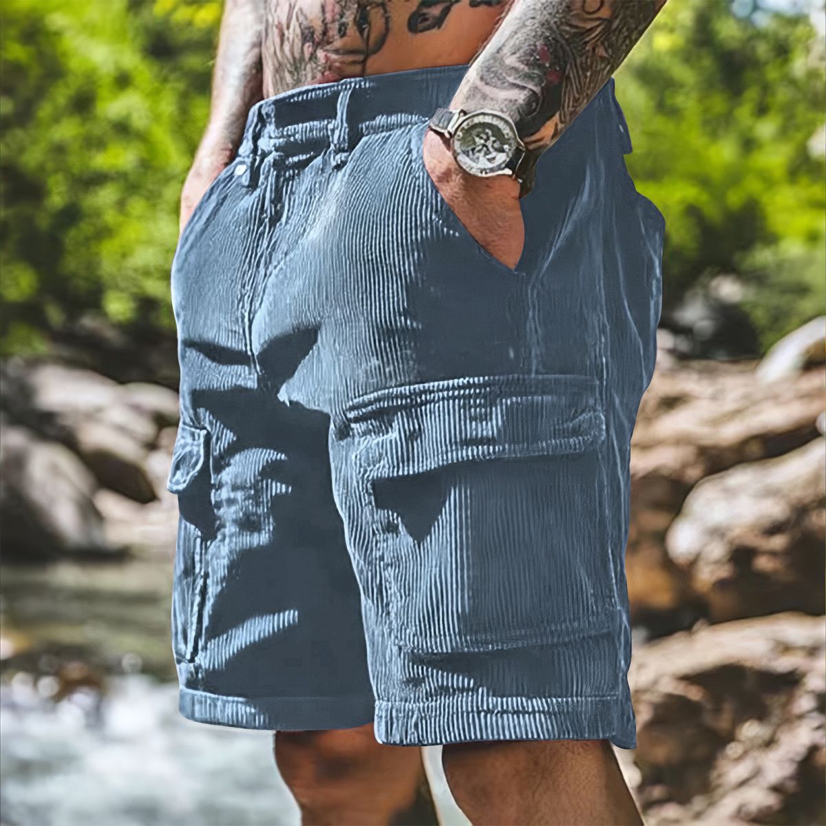 Men's Clothing Summer Work Shorts Men's Casual Pants With Multiple Pockets Loose Retro Five Point Pants_viptrois.com