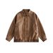 Men's Clothing Retro Brown Motorcycle Leather Jacket Boys And Girls Loose INS Style PU Leather Jacket Coat Trend_viptrois.com