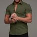 Men's Clothing Shirt Short Sleeve Lapel Elastic Thin Solid Color Sports Casual_viptrois.com