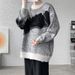Men's Contrast Color Round Neck Sweater – Oversized Relaxed Fit Pullover (Black/White, Gray/Black, Gray/Blue, M-5XL)_viptrois.com