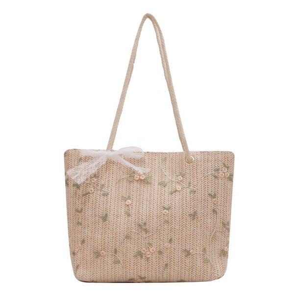 Women's Shoulder Bags Straw-woven Lace Single-shoulder Bag, Handbag, Women's Large-capacity Bucket Bag_viptrois.com