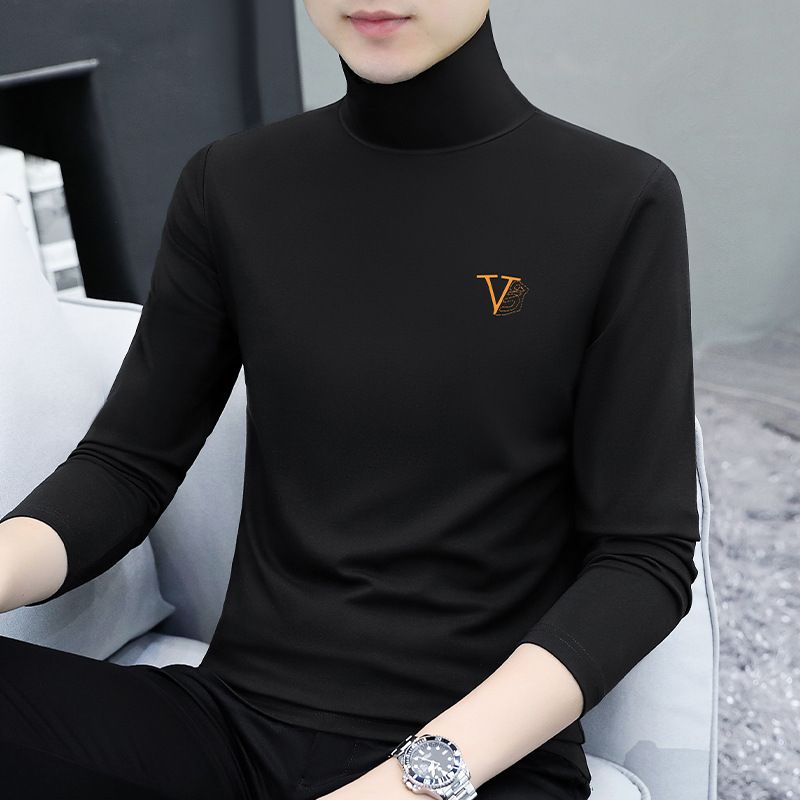 High Collar Spring And Autumn Long Sleeve T-Shirt Men's Korean Style Pure Cotton Warm Base Shirt One Piece Dropshipping_viptrois.com