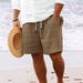Men's Clothing New Cotton And Linen Shorts With Multiple Pockets And Drawstring Men's Striped Beach Pants_viptrois.com