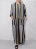 Muslim Robe New Style Men's Loose Door Stripe Long Sleeve Ready-Stock Ethnic Style Bodysuit_viptrois.com