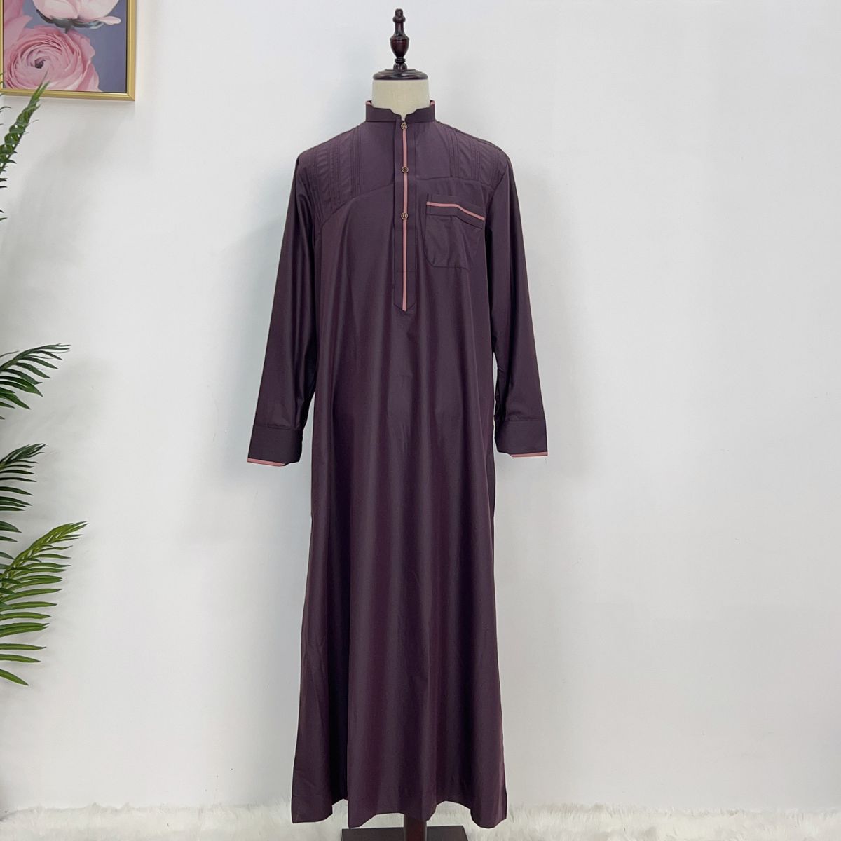 Muslim Men Drs Jubba Thobe Mens Abaya Stand Collar Islamic Eid 2025 Ramadan Long Robe Musulman Caftan Dubai Arab_viptrois.com