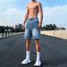 Men's Lightning Pattern Washed Distressed Denim Shorts Summer Thin Straight Leg Five Point Pants Trendy American Brand Vibe Cool And Stylish_viptrois.com