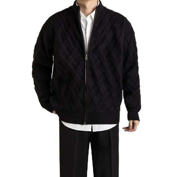 Men’s Slim-Fit Zip-Up Cardigan – European Size Business Casual Coat (Black/Grey/Apricot)_viptrois.com