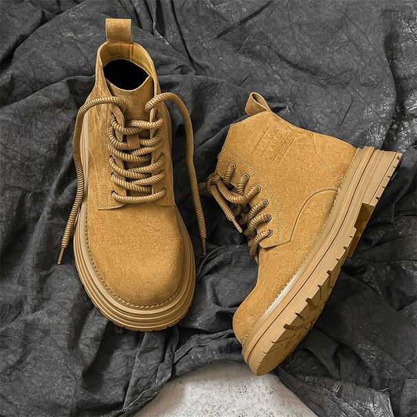 Men's Shoes Men's Martin Boots New Genuine Leather Work Boots Retro Distressed High Top Boots Trendy Thick Sole Heightening Big Yellow Boots_viptrois.com