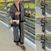 Men's Clothing Men's Loose Long Sleeved Cardigan Wide Leg Casual Pants Lazy Style Positioning Striped Suit_viptrois.com
