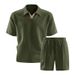 Men's Fashion 3D Polo Collar Short Sleeve Casual Suit Solid Color New Summer_viptrois.com