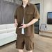 Men's Big & Tall Cargo Style Short Sleeve Shirt And Shorts Set, Relaxed Fit Summer Two-Piece Outfit Versatile Two-Piece Coordination_viptrois.com