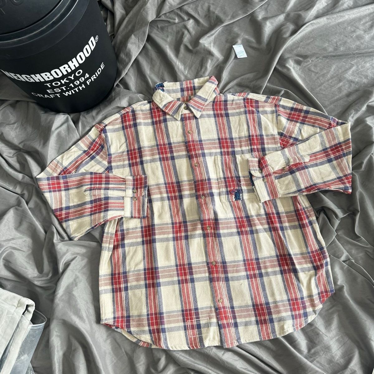 Original Genuine MADNESS Shawn Yue Same Style Patchwork Denim Washed Distressed Heavyweight Plaid Long_viptrois.com