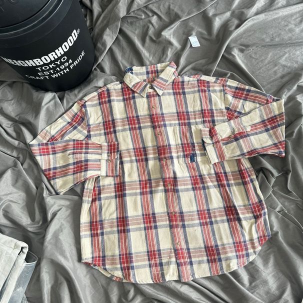 Original Genuine MADNESS Shawn Yue Same Style Patchwork Denim Washed Distressed Heavyweight Plaid Long_viptrois.com