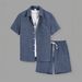 Men's Clothing Men's Summer Beach Two-Piece Set Short-Sleeved Shirt And Shorts Casual Vacation Suit Two-Tone Textured_viptrois.com
