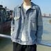 "Men's Rugged Denim Work Jacket – Heavyweight Polyester With Reinforced Stitching (Dark Gray/Bluish, M-5XL)"_viptrois.com