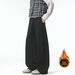 Men's Black Curved Sweatpants American Style Fleece Lined Straight Wide Leg Pants Trendy Loose Fit Sporty Casual Long Autumn Winter_viptrois.com