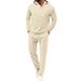 Men's Solid Color Suit Waffle Knit Hooded Long Sleeved Trouser Set For Fall_viptrois.com