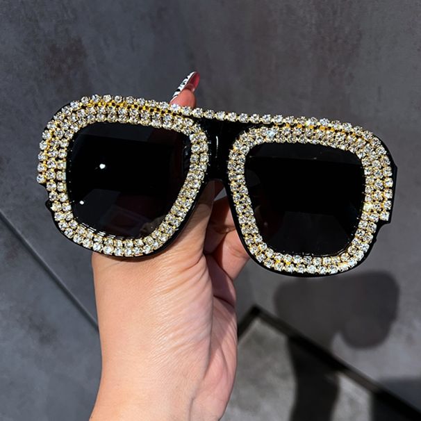 Personality Large Frame Fashion Sunglasses Luxury Rhinestone Street Nightclub Hot Girl Sunglasses Shape Glasses Square_viptrois.com