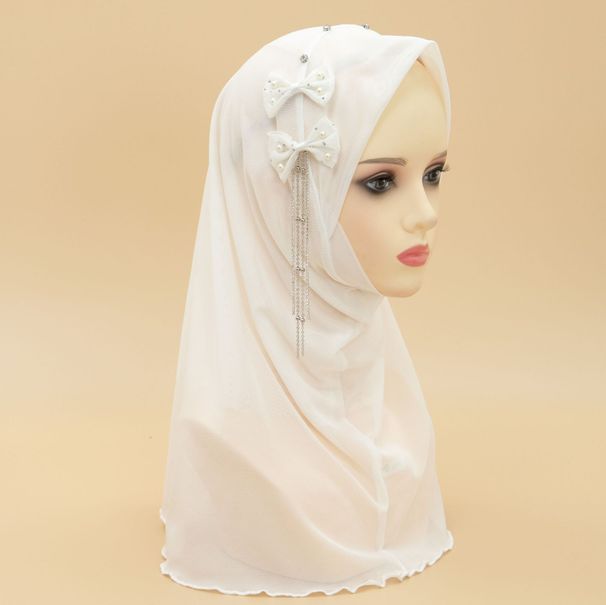Women's Hijab hot selling solid color bow tassel mesh soft brim ladies chiffon headscarf scarf scarf_viptrois.com