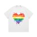 Men's Clothing High Street Short Sleeved Men's Niche Design Couple Rainbow Love Print T Shirt Summer Ins Retro Five Point Sleeves_viptrois.com