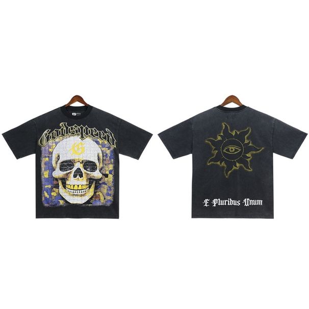 New Trendy Fashion Short-Sleeve Shirt With Skull And Sun Pattern On The Back_viptrois.com