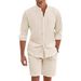 Men's Clothing Hot Selling Men's Two Piece Cotton And Linen Comfortable Button Down Shirt Long Sleeved Shorts Cardigan Simple Casual Beach Wear_viptrois.com