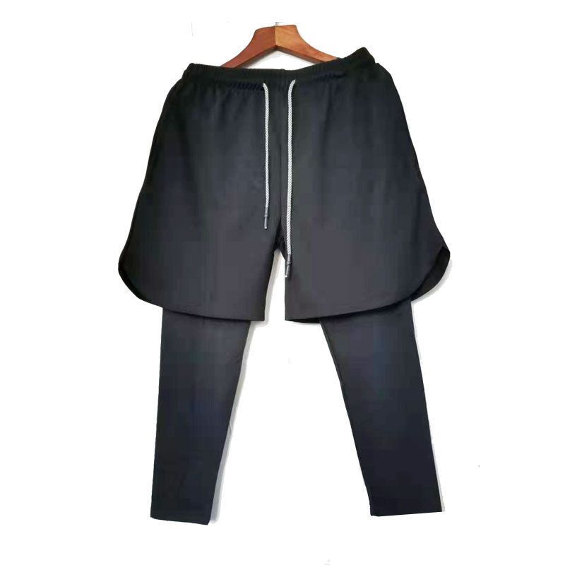 Man's clothing Muscle fitness running sports casual pants quick dry tight fake two stretch nine-point pants men_viptrois.com