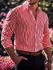 Men's Clothing Men's Fashion 3D Digital Print Long Sleeve Shirt - Stripe Pattern Breathable Polyester Casual Button Down Shirt For Everyday Wear_viptrois.com