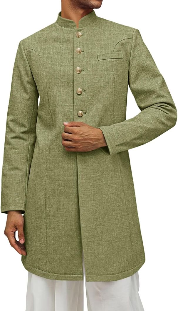 Men's Kurta Jacket Indian Cheongsam Collar Ethnic Clothing Wedding Festival Party Outfit Casual Robe_viptrois.com